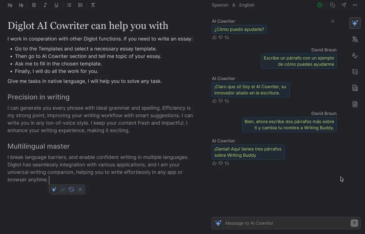 AI Assistant for Writing App