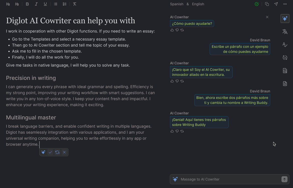 AI Assistant for Writing App
