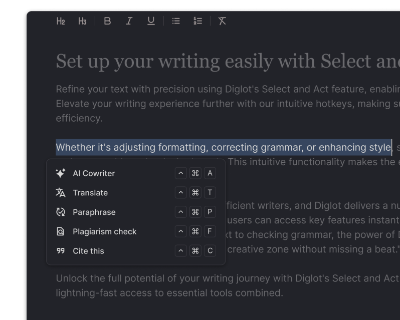Diglot.ai Select and Act