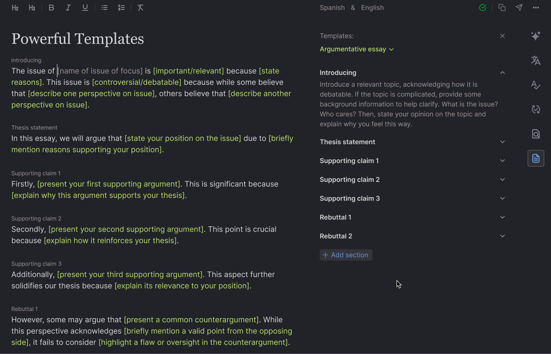 Powerful templates in Diglot app