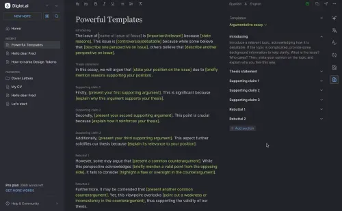 Start from ready-made structures for essays, emails, reports, and proposals.