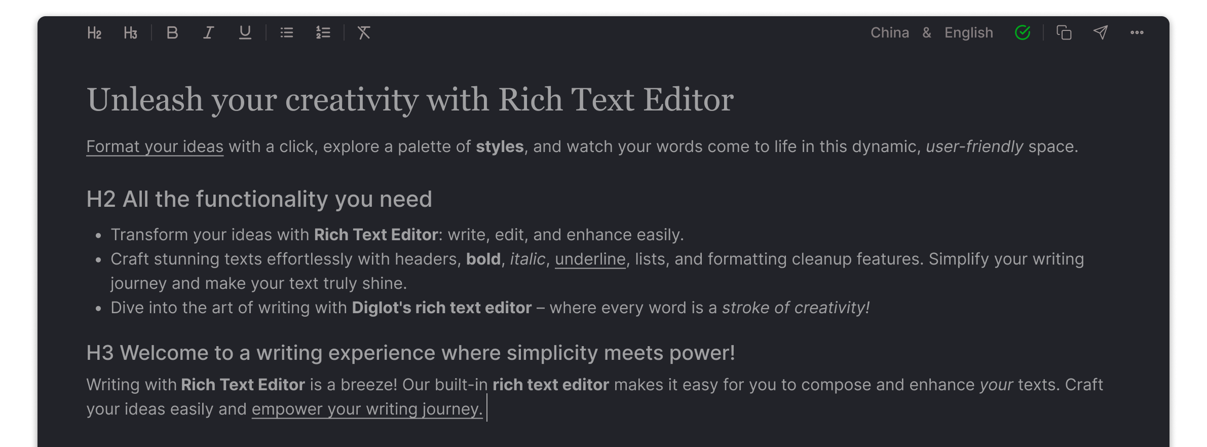Powerful Rich Text Editor in Diglot.ai app