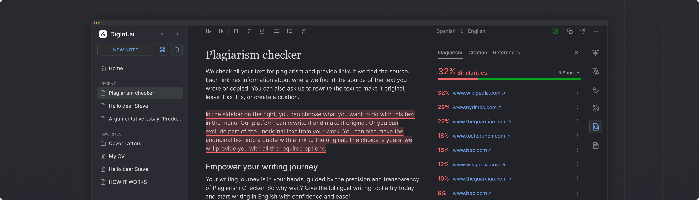 Diglot: Your All-in-One AI Solution with Paraphrase Tool for Overcoming English Writing Challenges